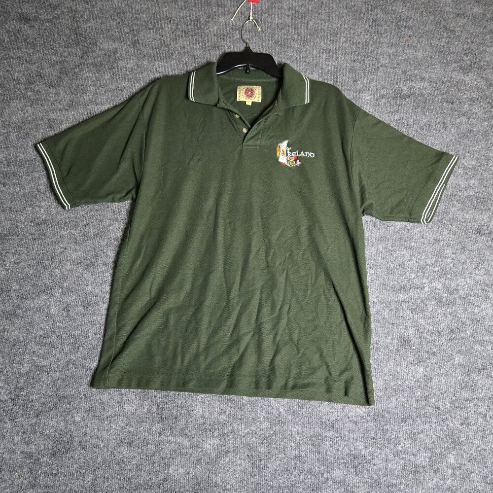 Traditional Craftwear Ireland Men's Large Short Sleeve Green Embroidered Polo
